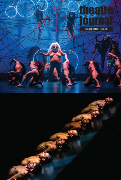 Cover of Theatre Journal, Volume 77, Issue 4, featuring the article “Content Warning: Ecologies of Sex and Motherhood: A Studio Visit with Kim Ye"